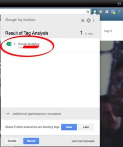 Result of Google Tag Analysis in Chrome